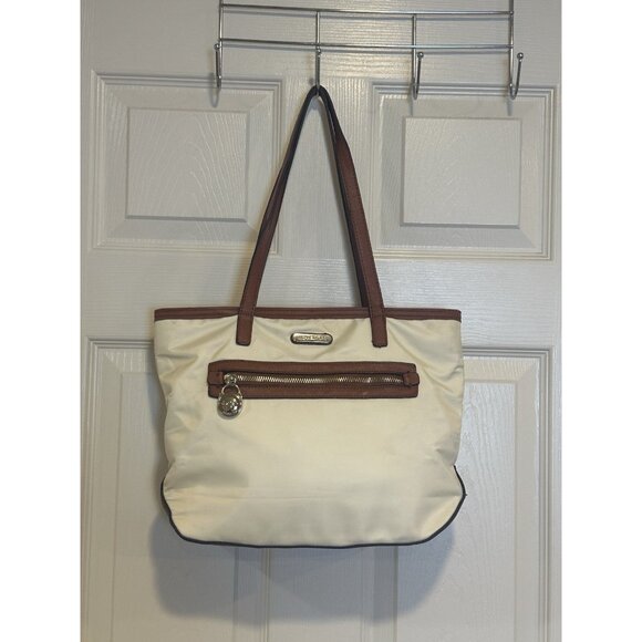 MICHAEL KORS Kempton Nylon Leather Trim Brown Beige Tote Shoulder‎ Handbag - Picture 1 of 10